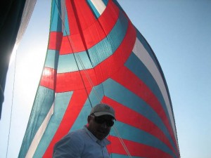 Wes setting the spinnaker
