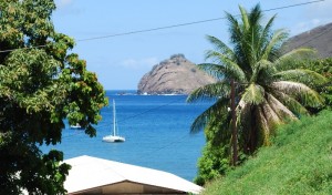 View of Pura Vida and Taiohae Bay from the Protestant church in town